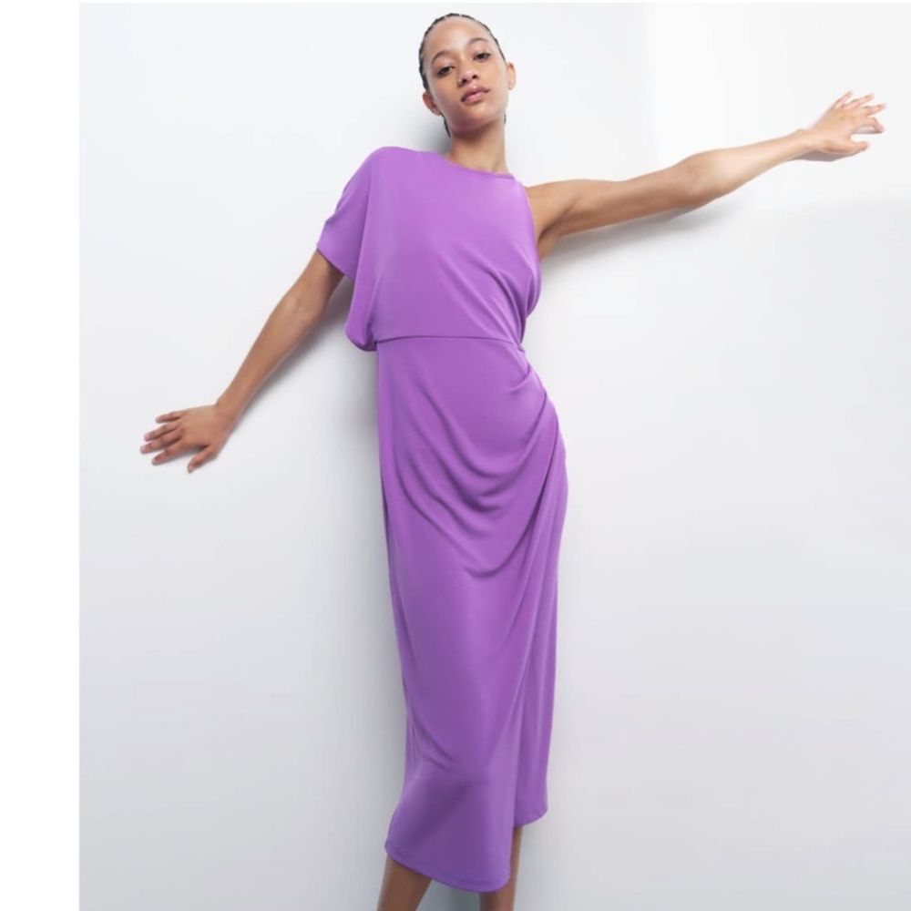 NEVER WORN Zara draped asymmetrical dress in lilac
